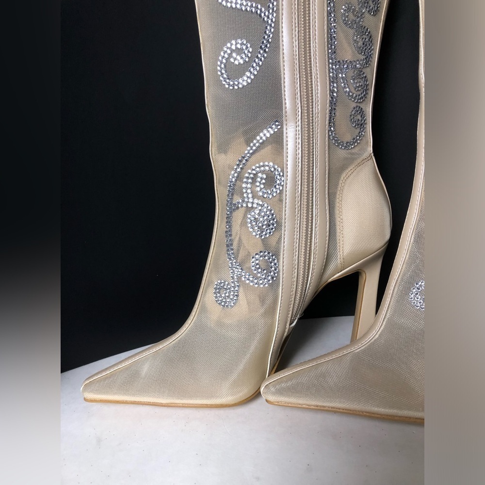 Gianni Bini Audrina Mesh Rhinestone Tall Boots Beige Women's Boots size 6 NWT - Picture 7 of 15